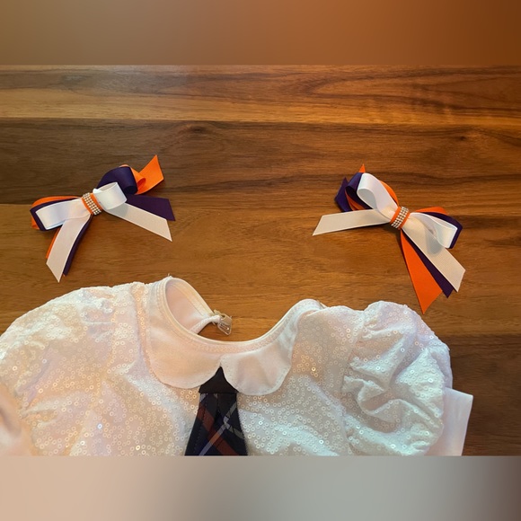 dance costume - school girl theme. Orange/black/purple/white w/ custom bows. - Picture 4 of 6